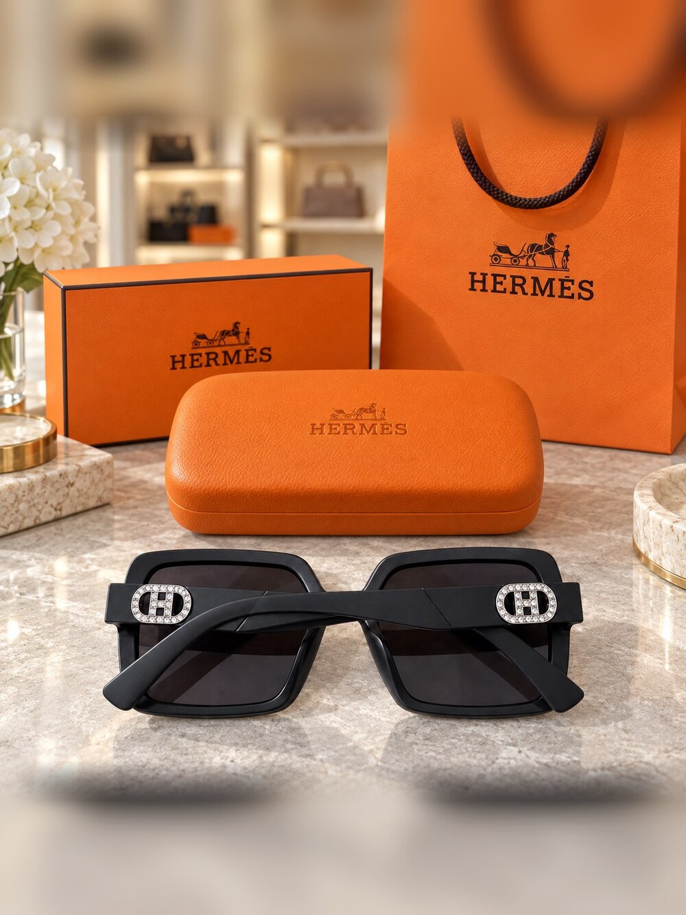 Hermes Matte Black H Square Sunglasses - Picture 6 of 6